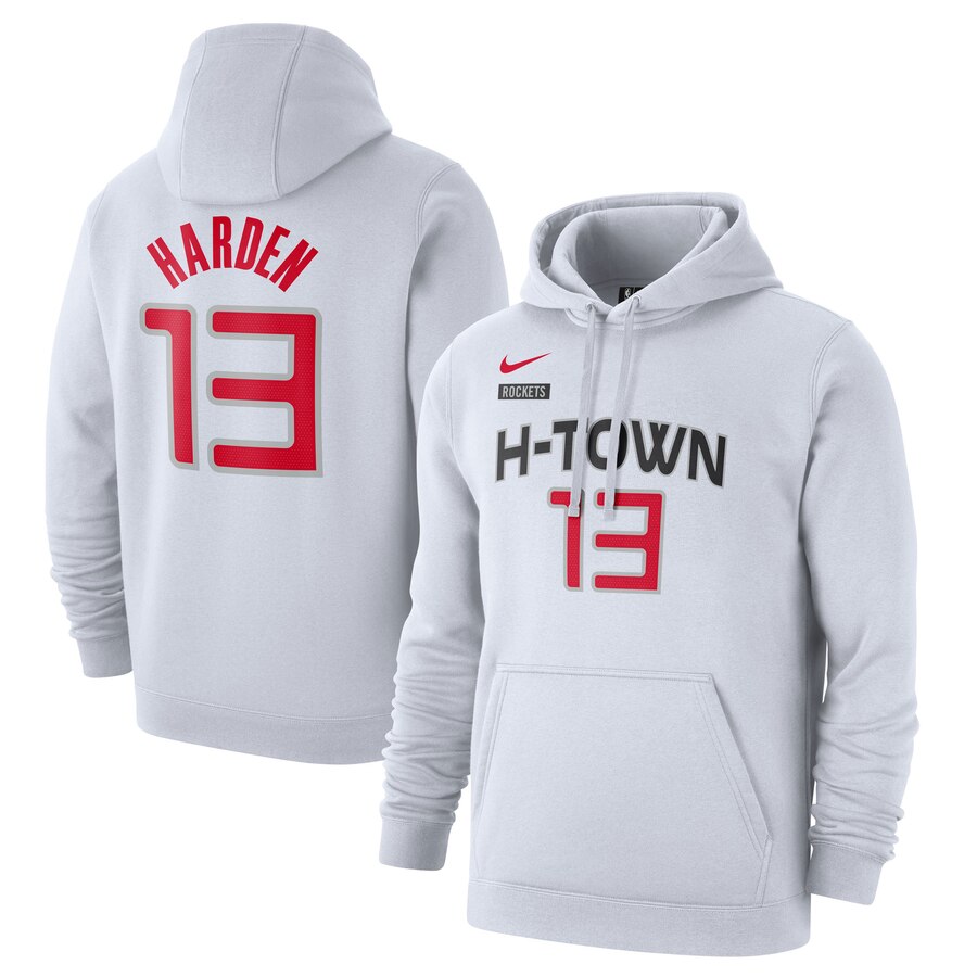 Men's Houston Rockets #13 James Harden White City Edition Name & Number Pullover Hoodie